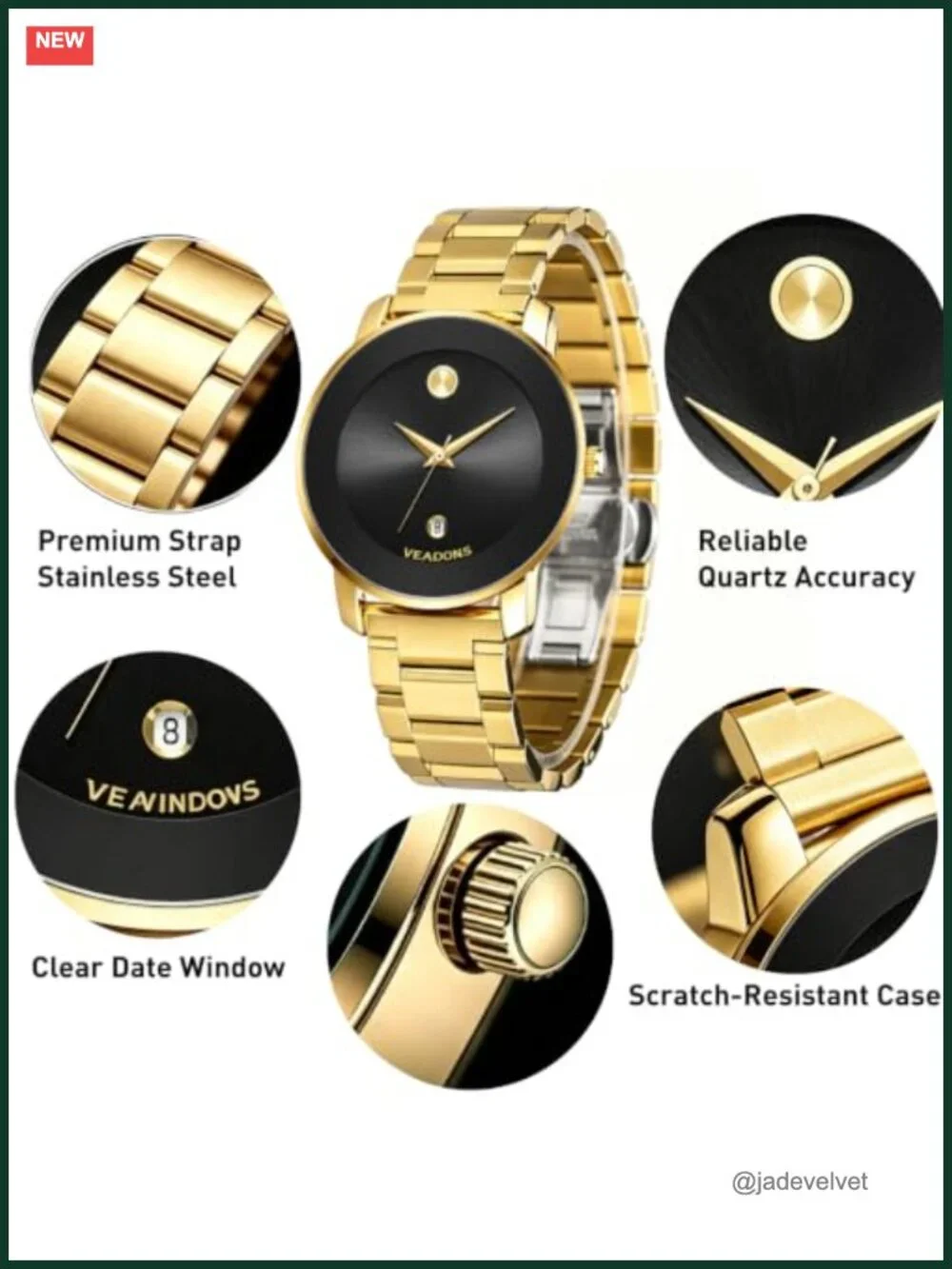 Unisex Gold Plated Stainless Steel Quartz Watch Minimalist 40mm